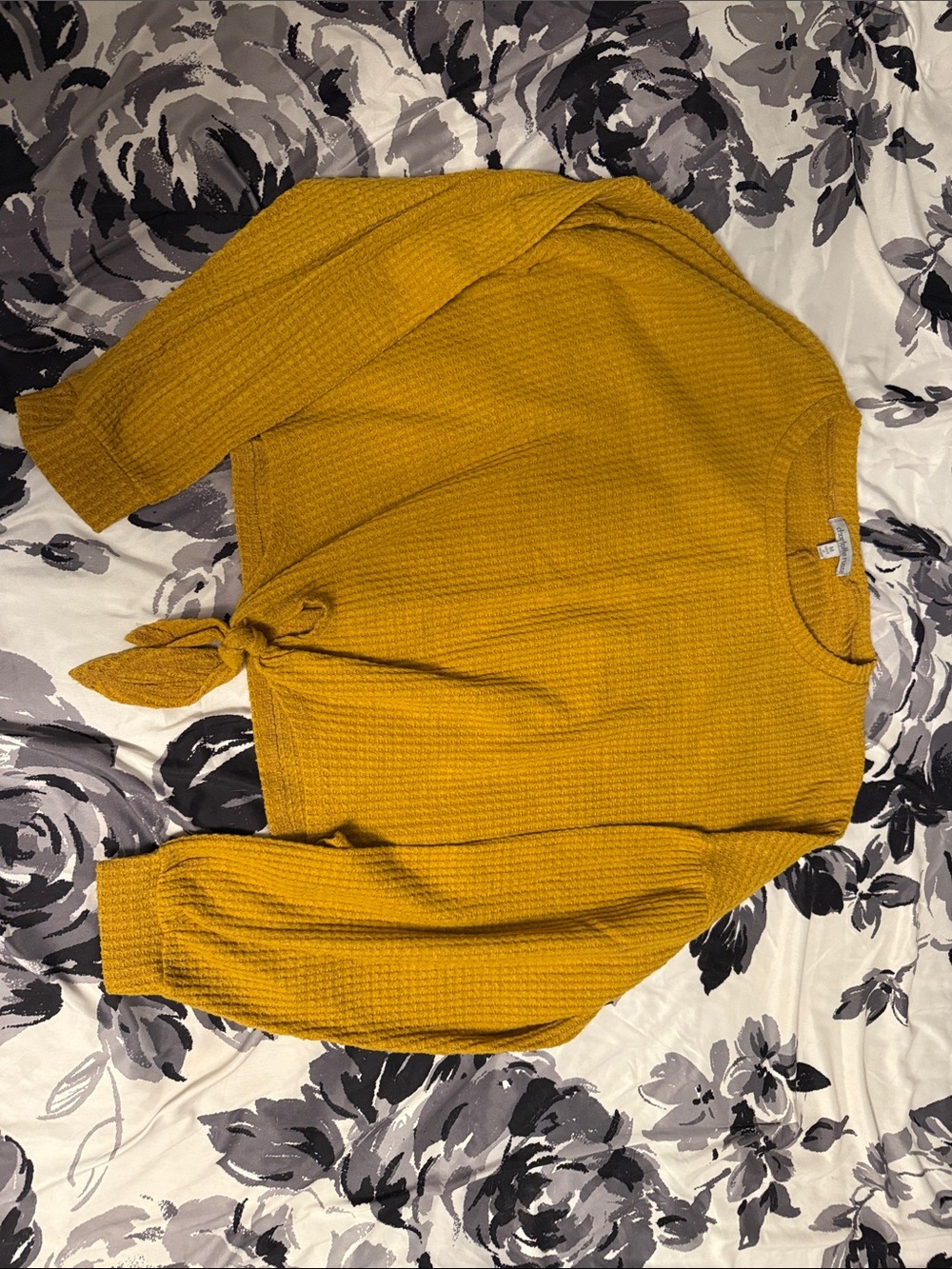 Women’s Mustard Tie-Front Waffle Knit Sweater